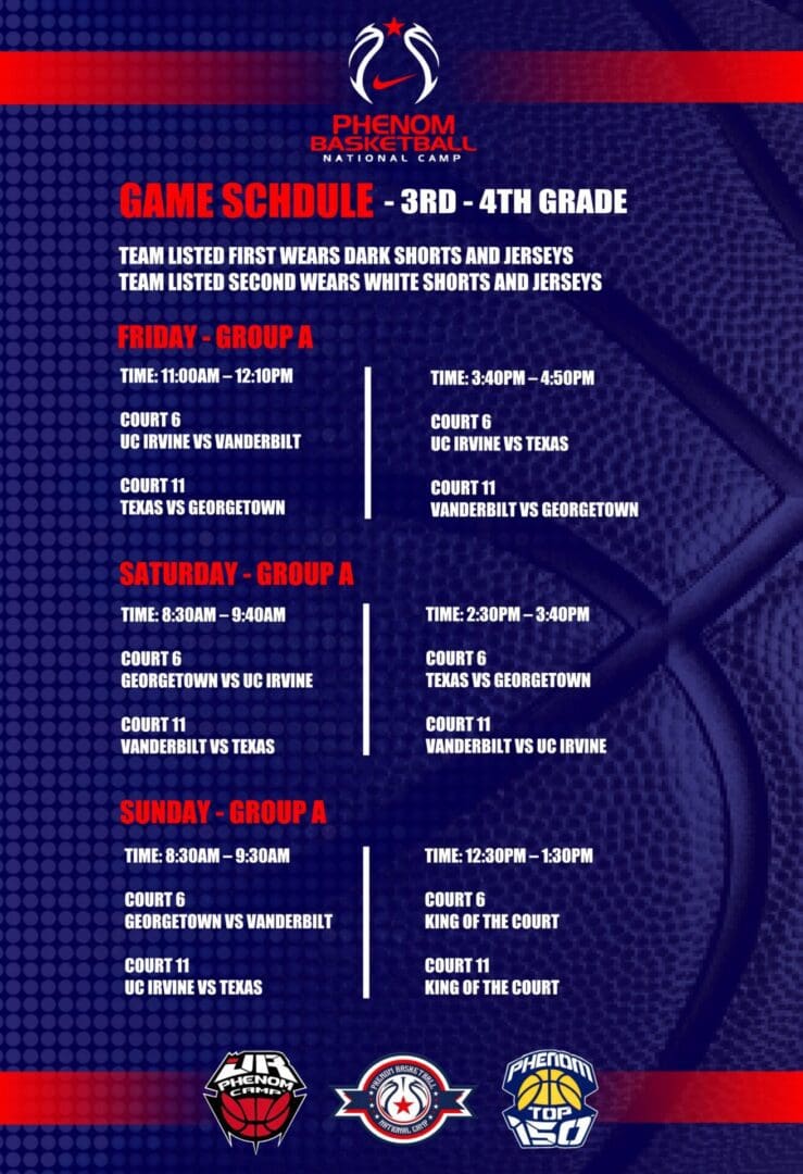 PHENOM BOYS 2023 GAME SCHEDULE 3RD-4TH-2