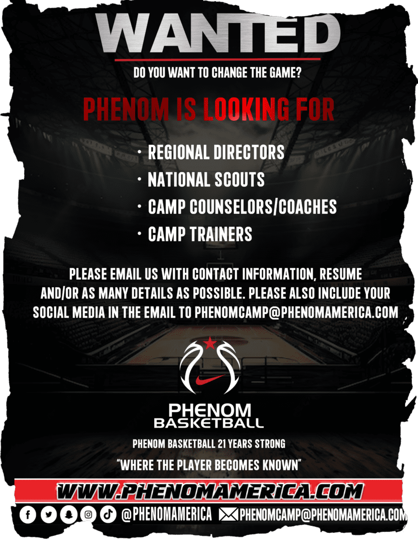Recruitment flyer for a basketball team seeking regional directors and coaches.
