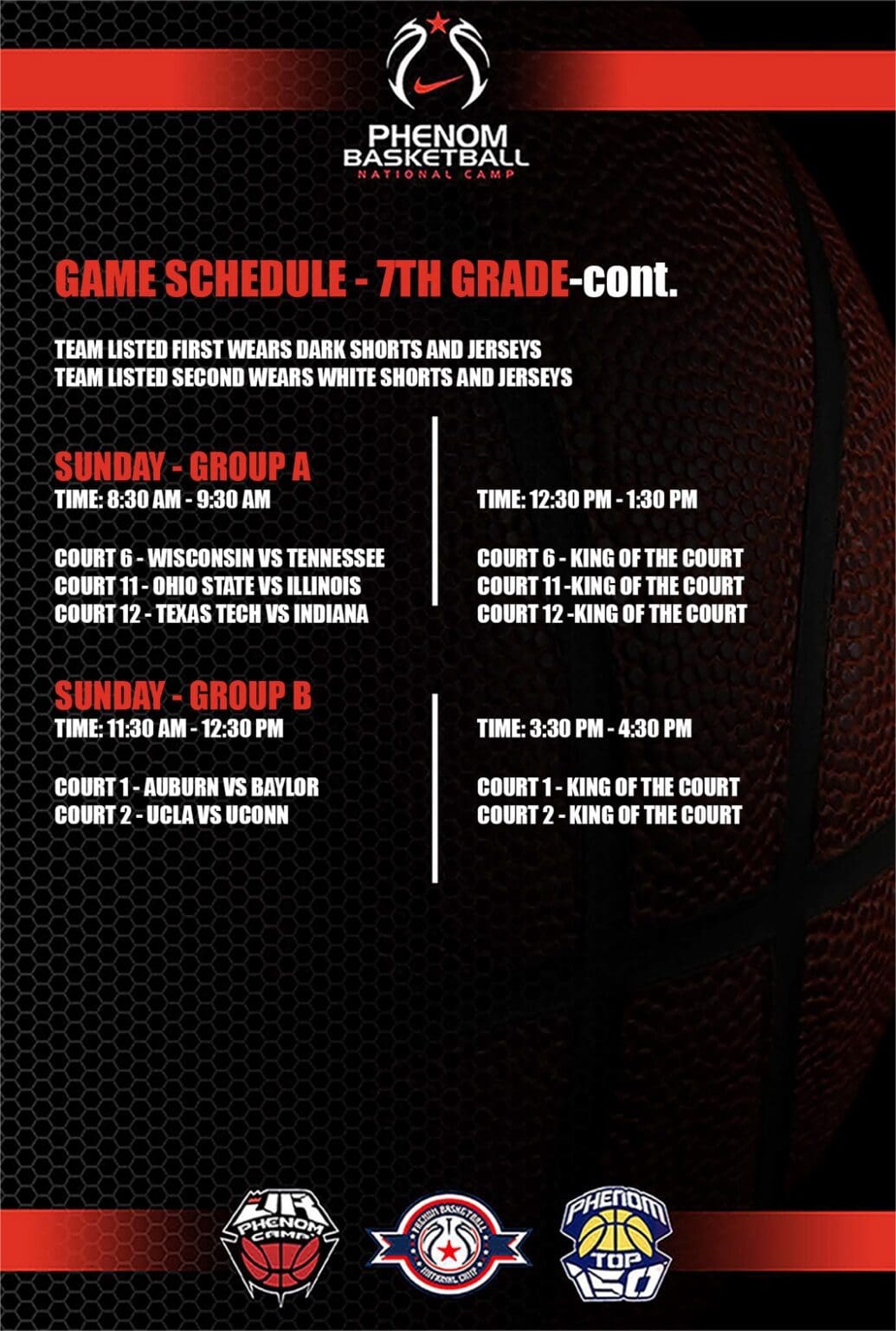 Game schedule details for YTN Grabs, including times and locations for rounds A and B.