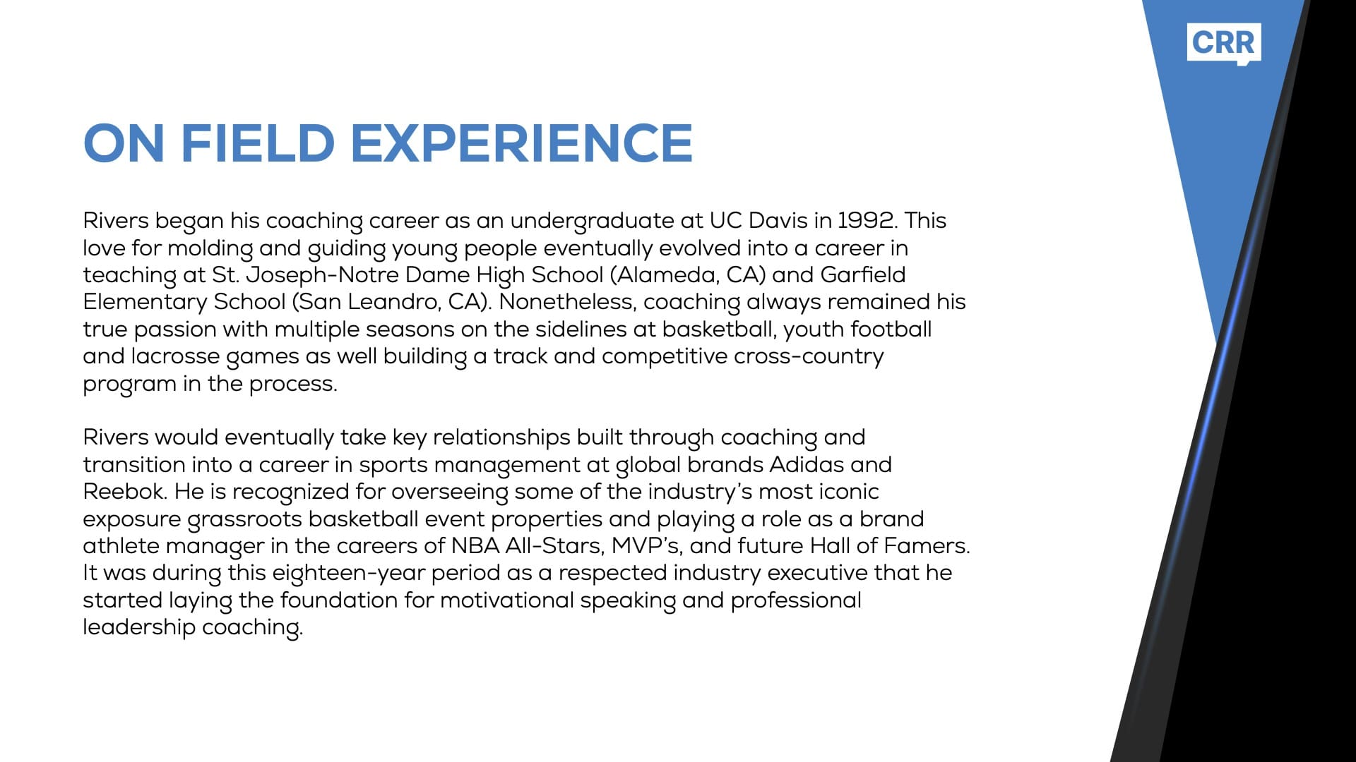 A resume section detailing paid experience and responsibilities.