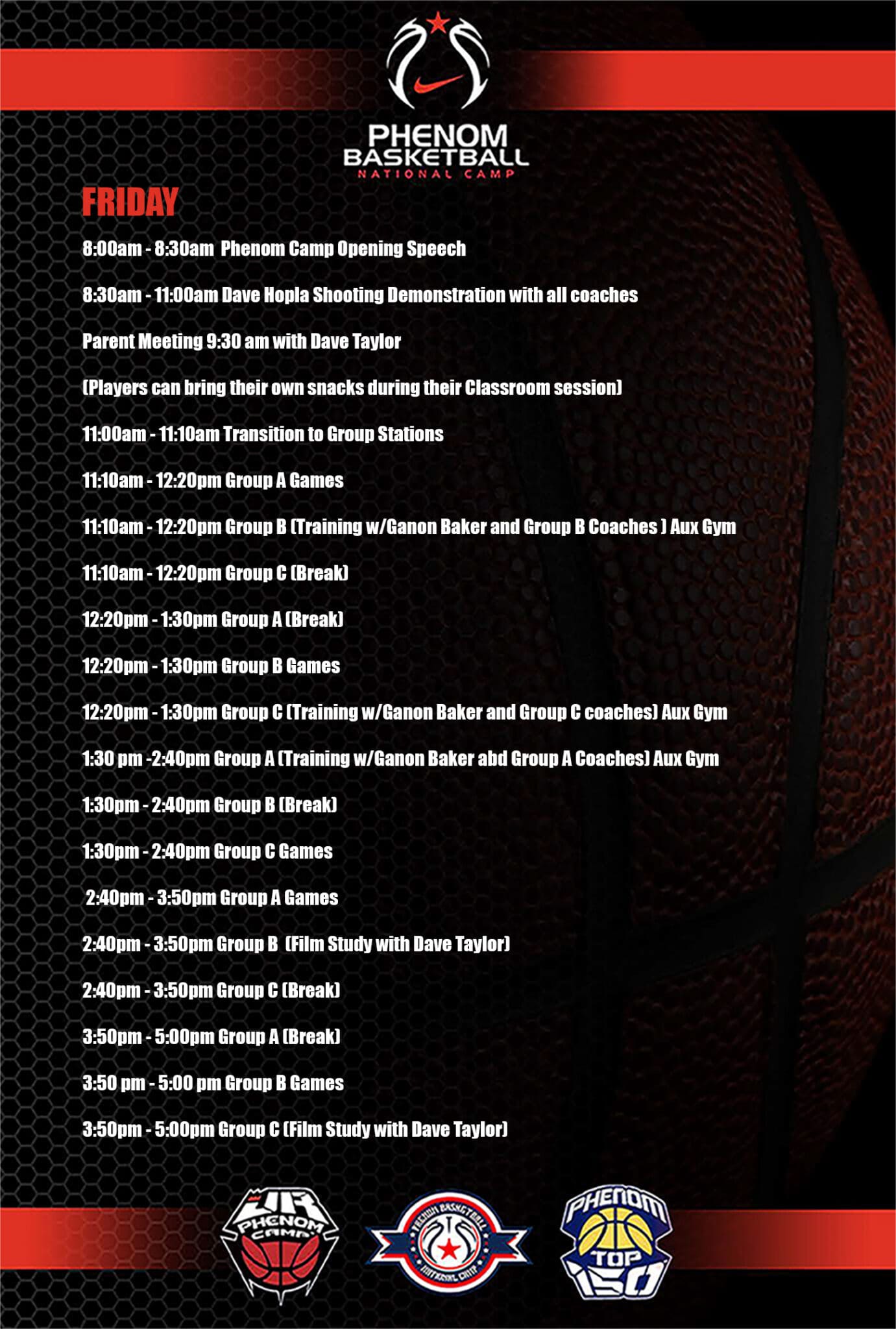 A detailed event schedule with multiple timed activities.