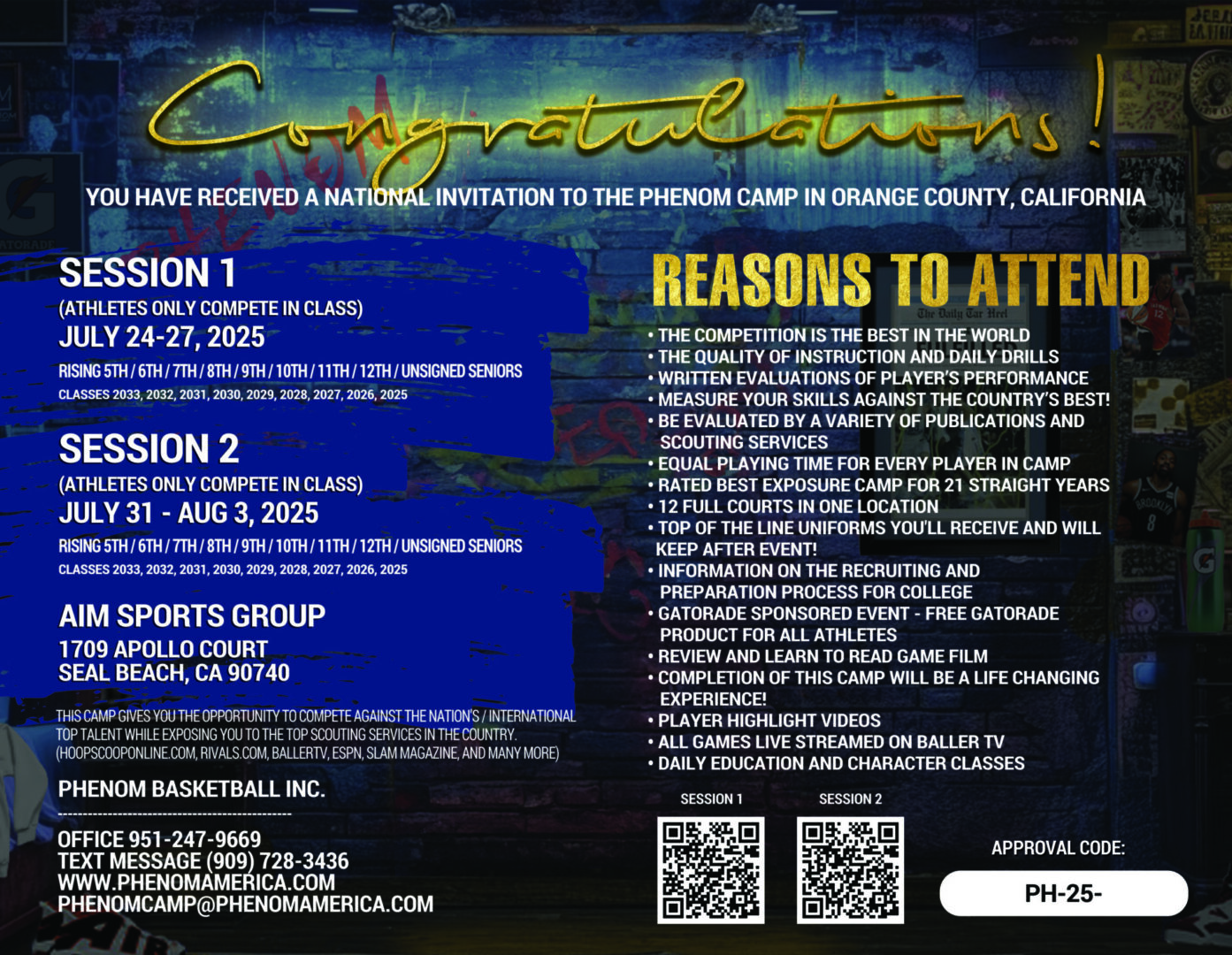 Phenom Camp invitation: July 24-Aug 3, 2025