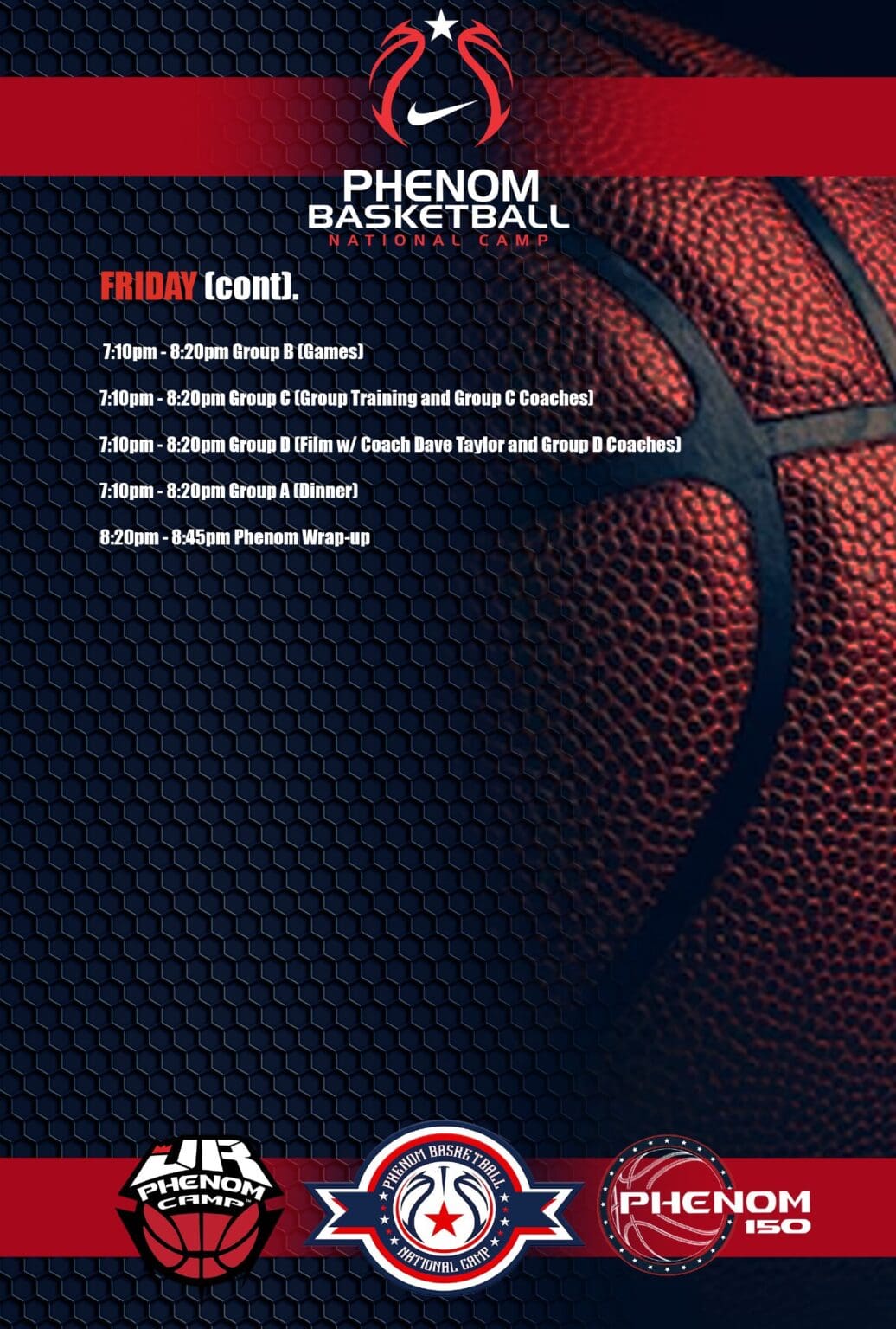 Basketball schedule overlaid on a close-up basketball texture.
