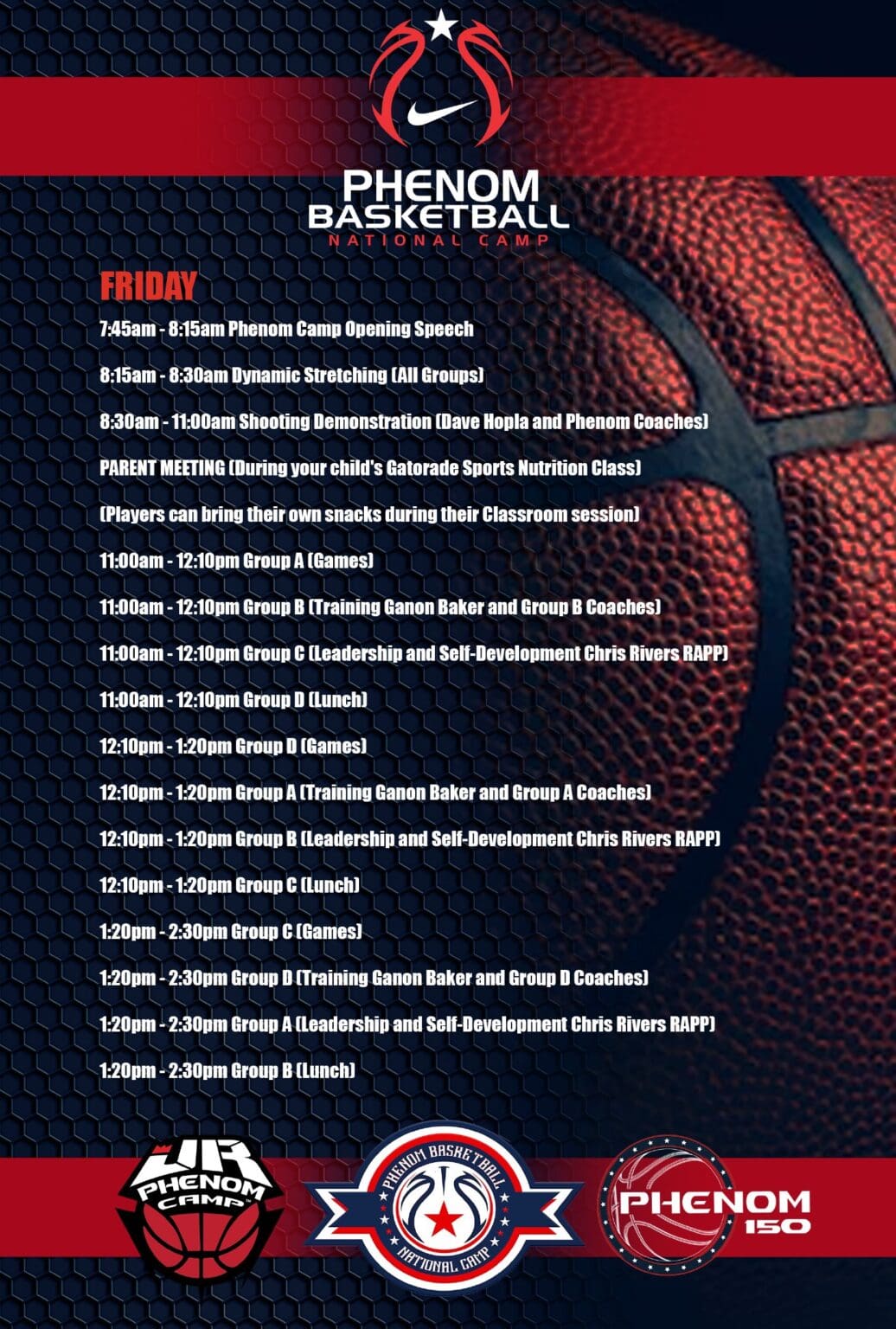 Schedule of basketball games with dates and times listed on a basketball background.