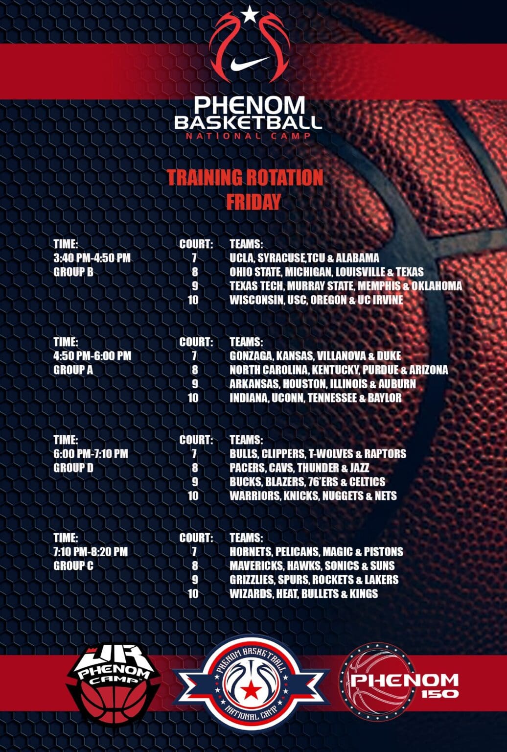 Basketball training schedule with detailed daily workouts from Monday to Saturday.