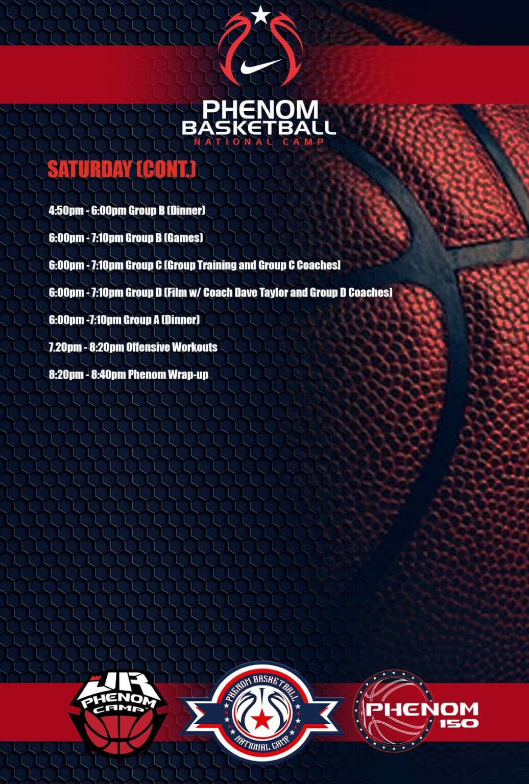Basketball schedule displayed over a close-up basketball texture.