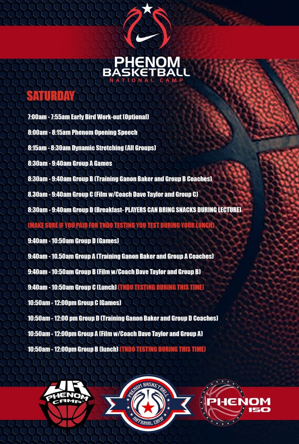 Basketball game schedule with dates and times listed on a basketball background.