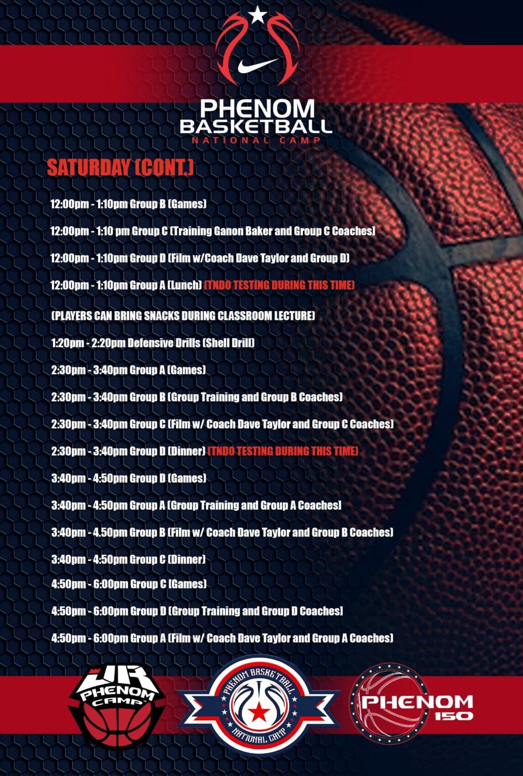 Basketball game schedule for Saturday with detailed match timings.
