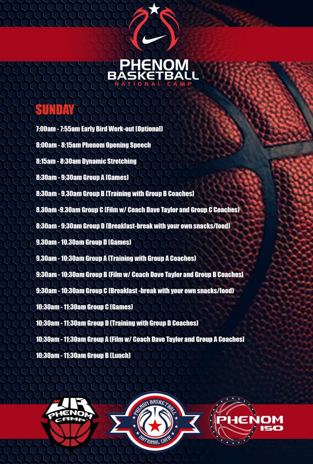 Basketball game schedule with detailed match times and teams.