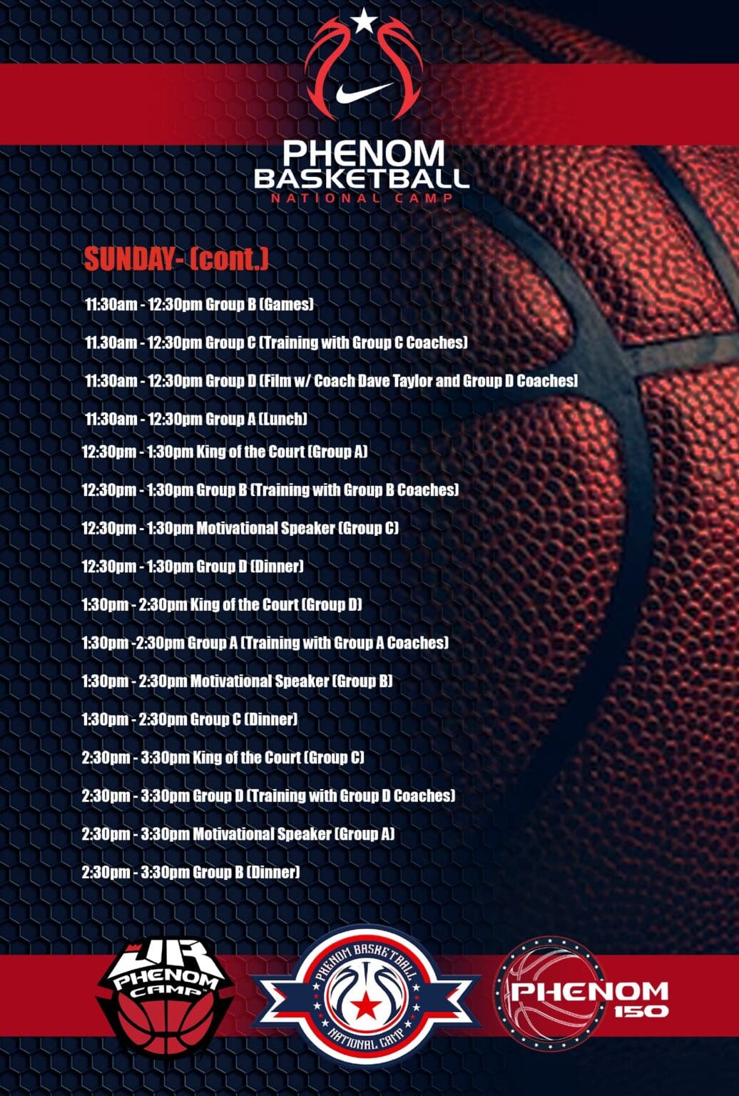 Schedule of basketball games with times and matchups listed.