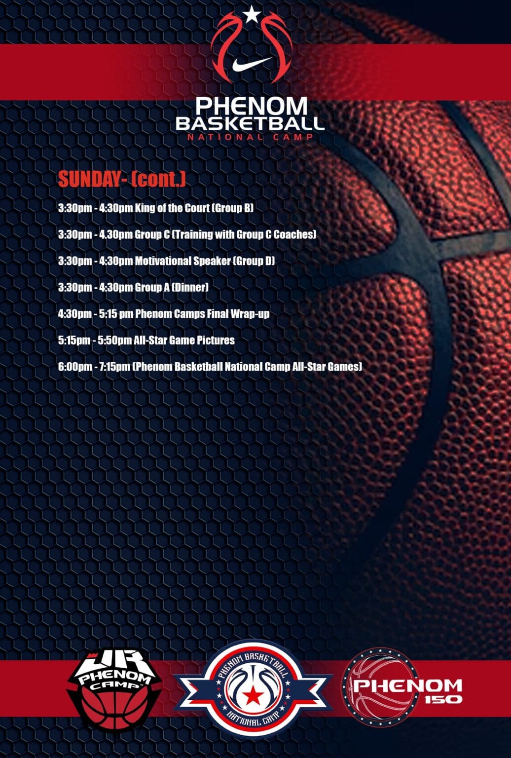 Basketball game schedule with times and teams listed on a basketball texture background.