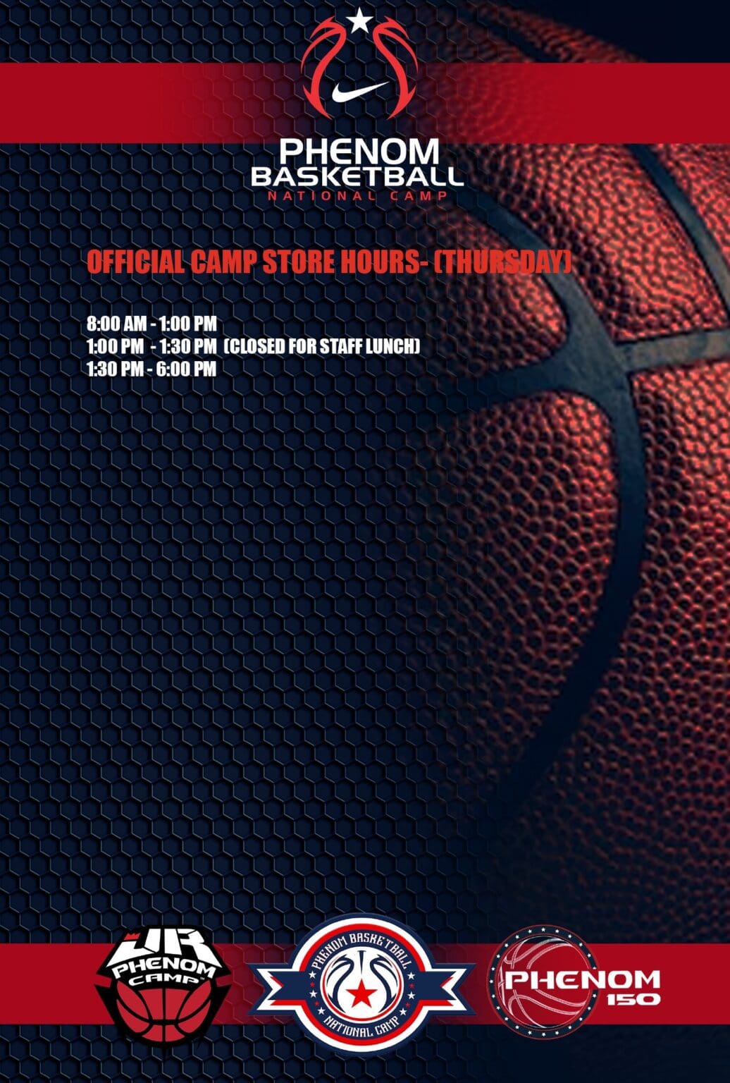 Close-up of a textured basketball with camp details overlaid.