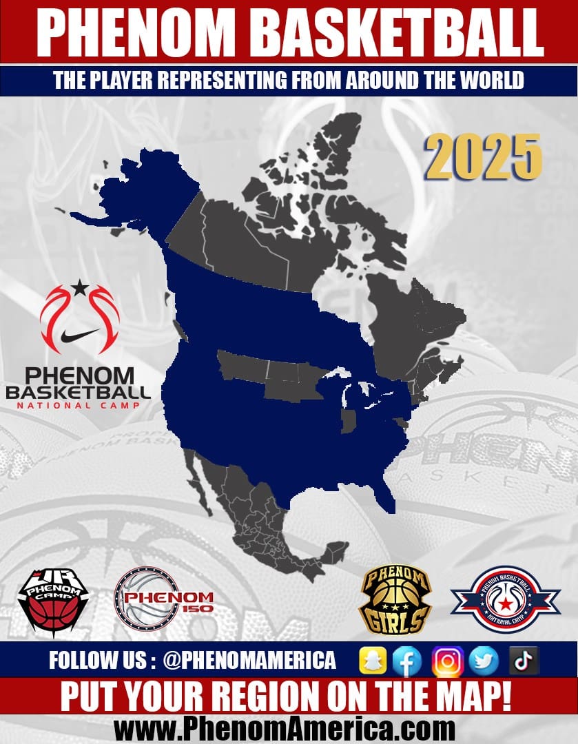 Map showing 2025 Presidential Basketball event locations in North America.