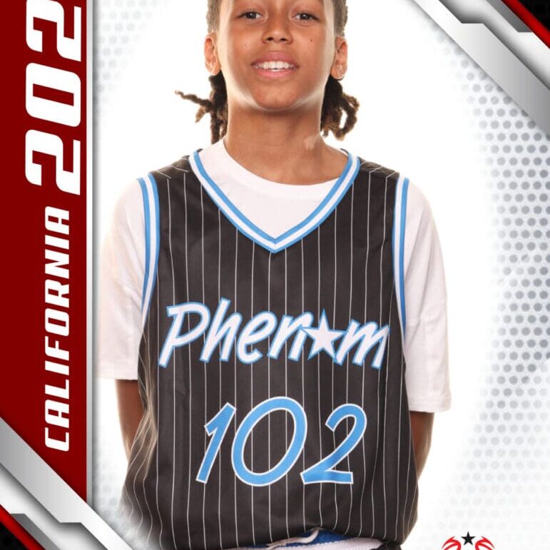 Here's an alt text suggestion: Basketball player, Phenom Camp, #102, 2024.