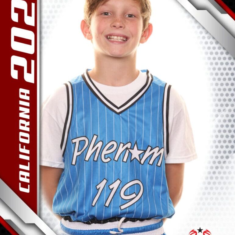 Boy in blue Phenom 119 jersey, 2024.