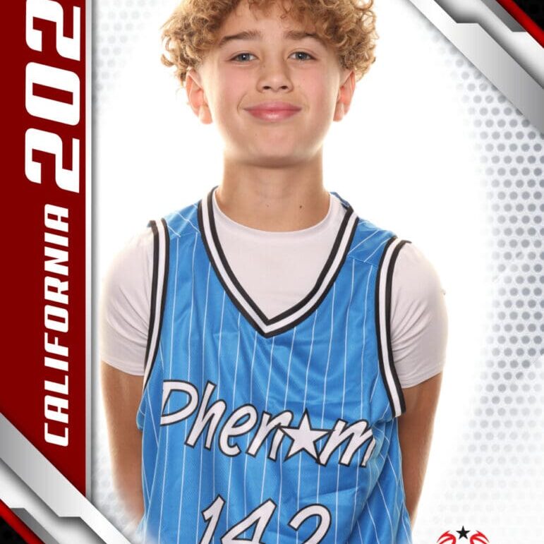 Boy in Phenom basketball jersey, #142.