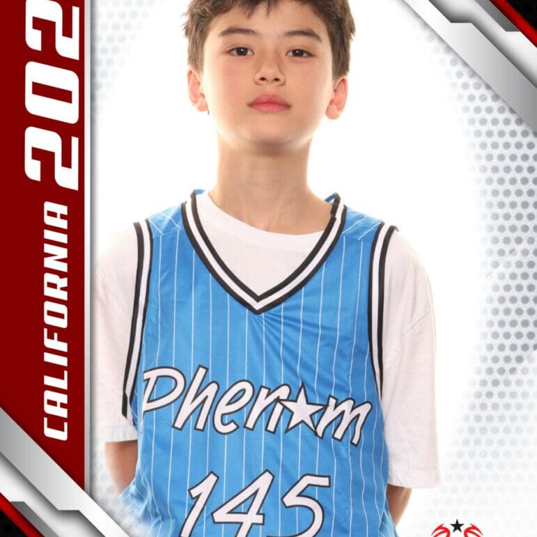 Young basketball player in a blue jersey with number 145.