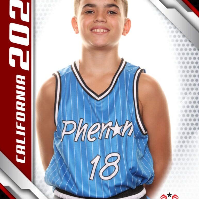 Young basketball player in a blue Phoenix jersey number 18.