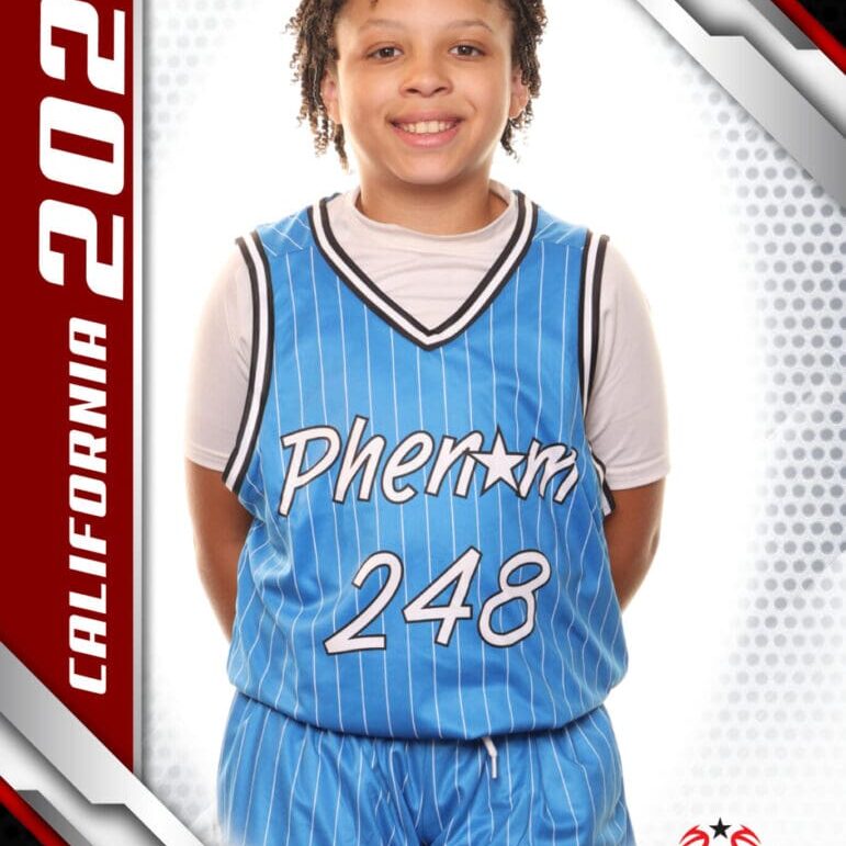 Young basketball player in blue jersey with number 248 posing for a photo.