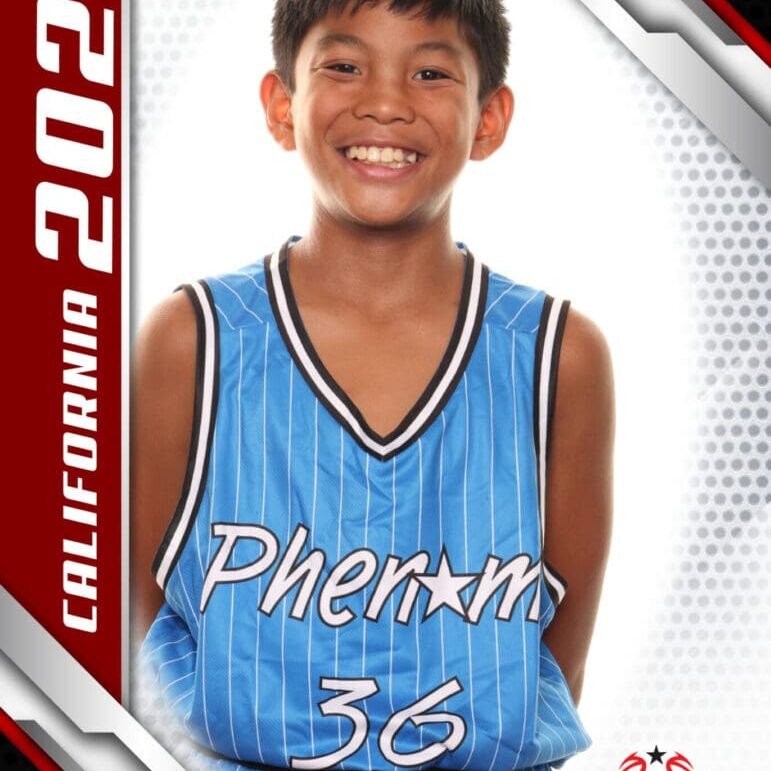 Here's an alt tag for the image: Boy, basketball jersey, Phenom Camp, 2024.